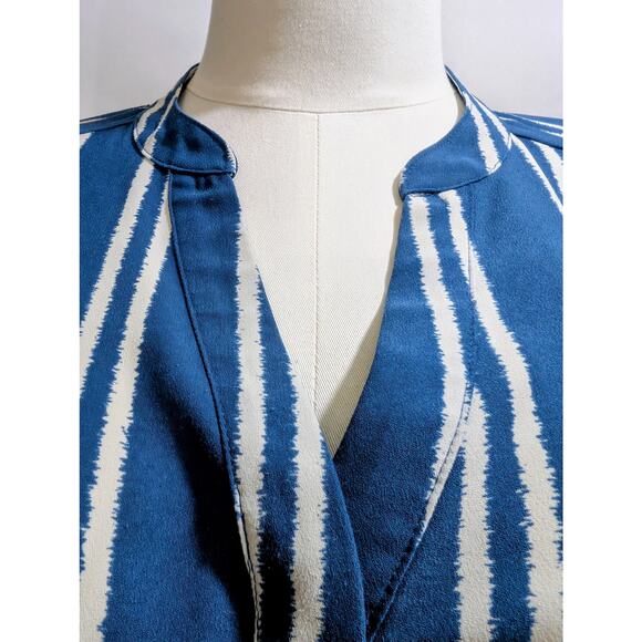 Alfani Blue White Vertical Stripe Tie Front Blouse Medium - Picture 4 of 9